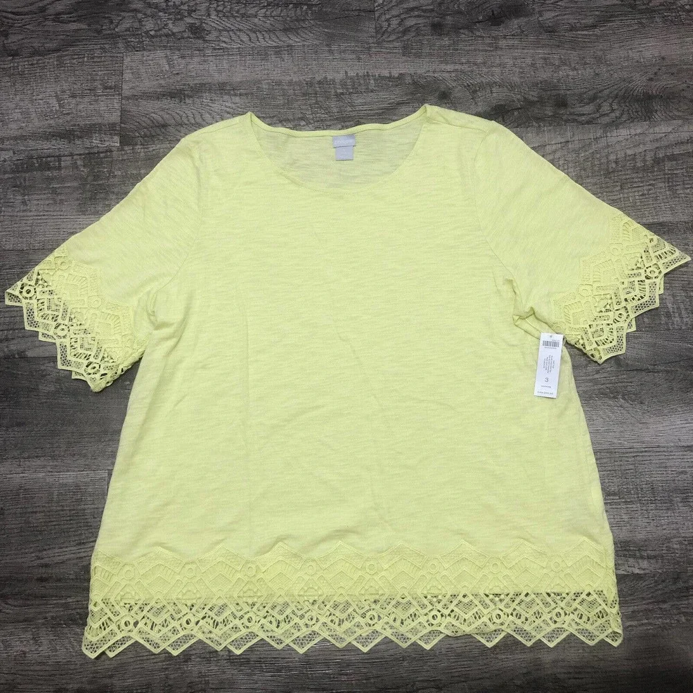 Chicos NWT Size 3 Chest 48” Slub lace hem/sleeve cotton T Shirt Blouse Sz XL A7 - Picture 5 of 7